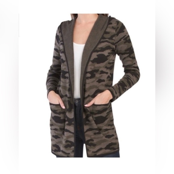 Rachel Zoe Camo Hooded Sweater Cardigan - Picture 1 of 7